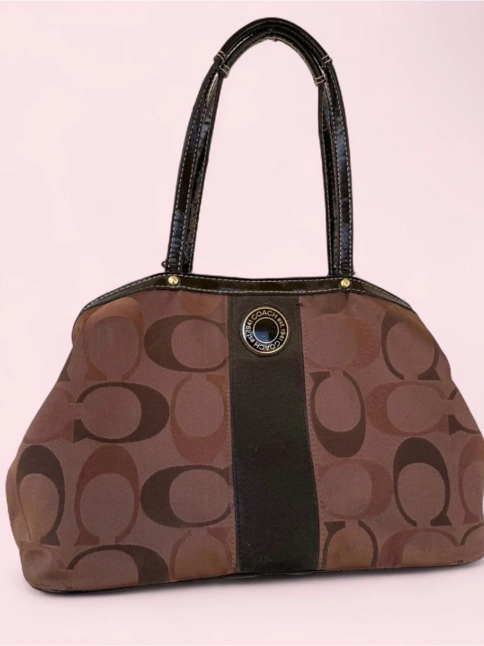 Coach Y2K Brown Signature C Logo Jacquard Shoulder Bag Purse